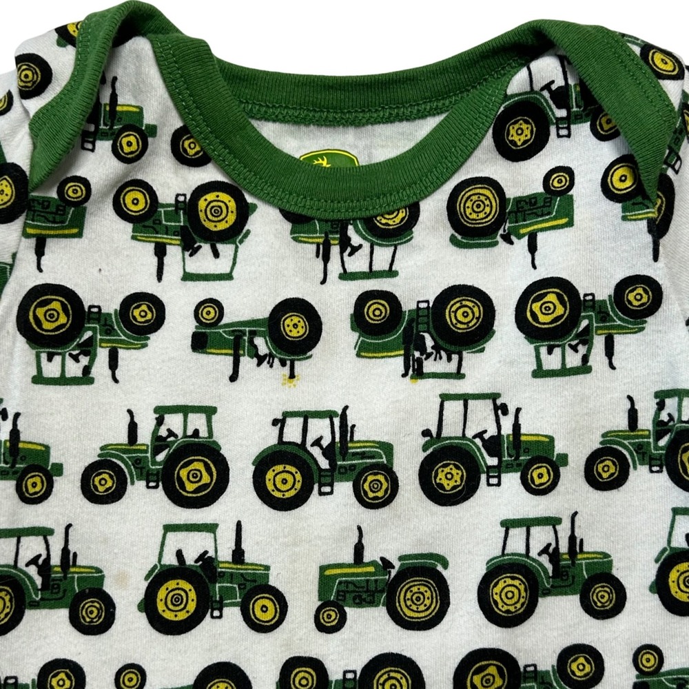 John Deere Baby Boys Tractor Print Short Sleeve Bodysuit 9/12M White Green